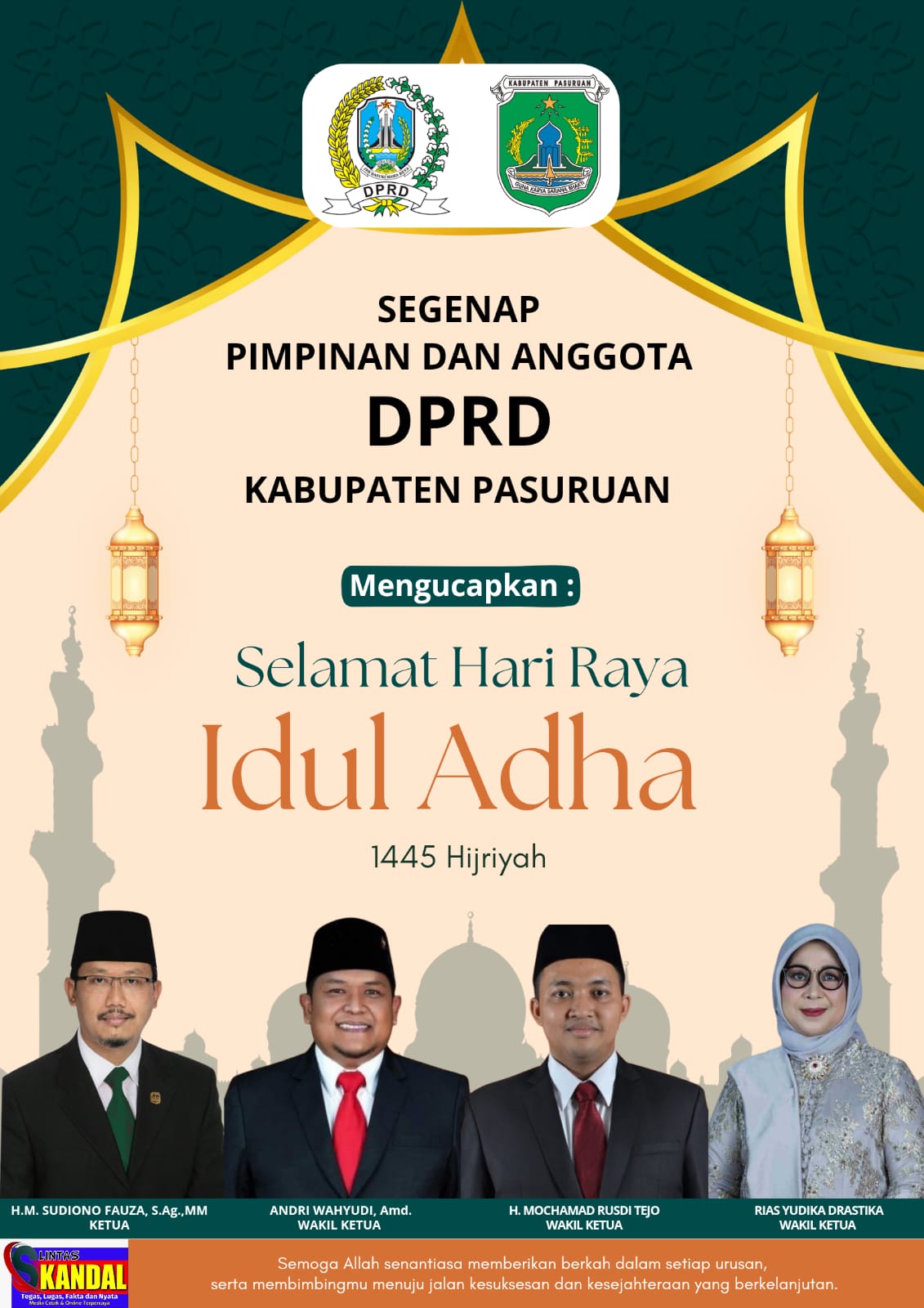 Segenap Pimpinan Dan Anggota DPRD Kabupaten Pasuruan Mengucapkan ” SELAMAT HARI RAYA IDUL ADHA ” 10 Dzulhijjah 1445/2024 M