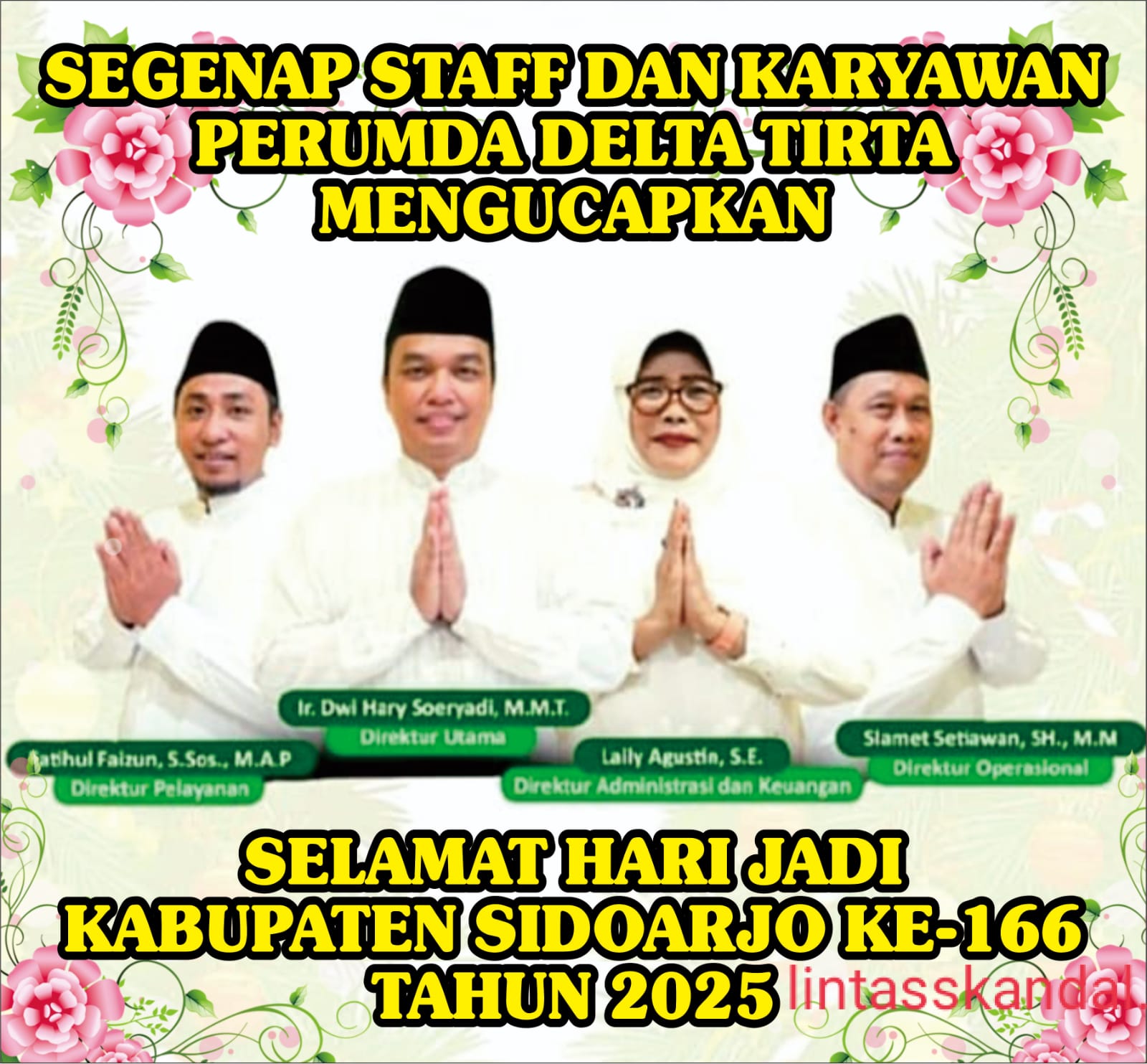 SEGENAP STAFF DAN KARYAWAN PERUMDA DELTA TIRTA SIDOARJO MENGUCAPKAN :   Selamat Hari Jadi Kabupaten Sidoarjo Ke- 166 Tahun 2025.