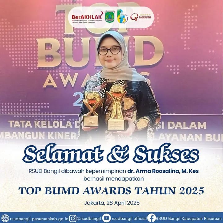 Bukti pengorbanan dan pembaruan, RSUD Bangil Peroleh Predikat TOP BUMD Awards 2025