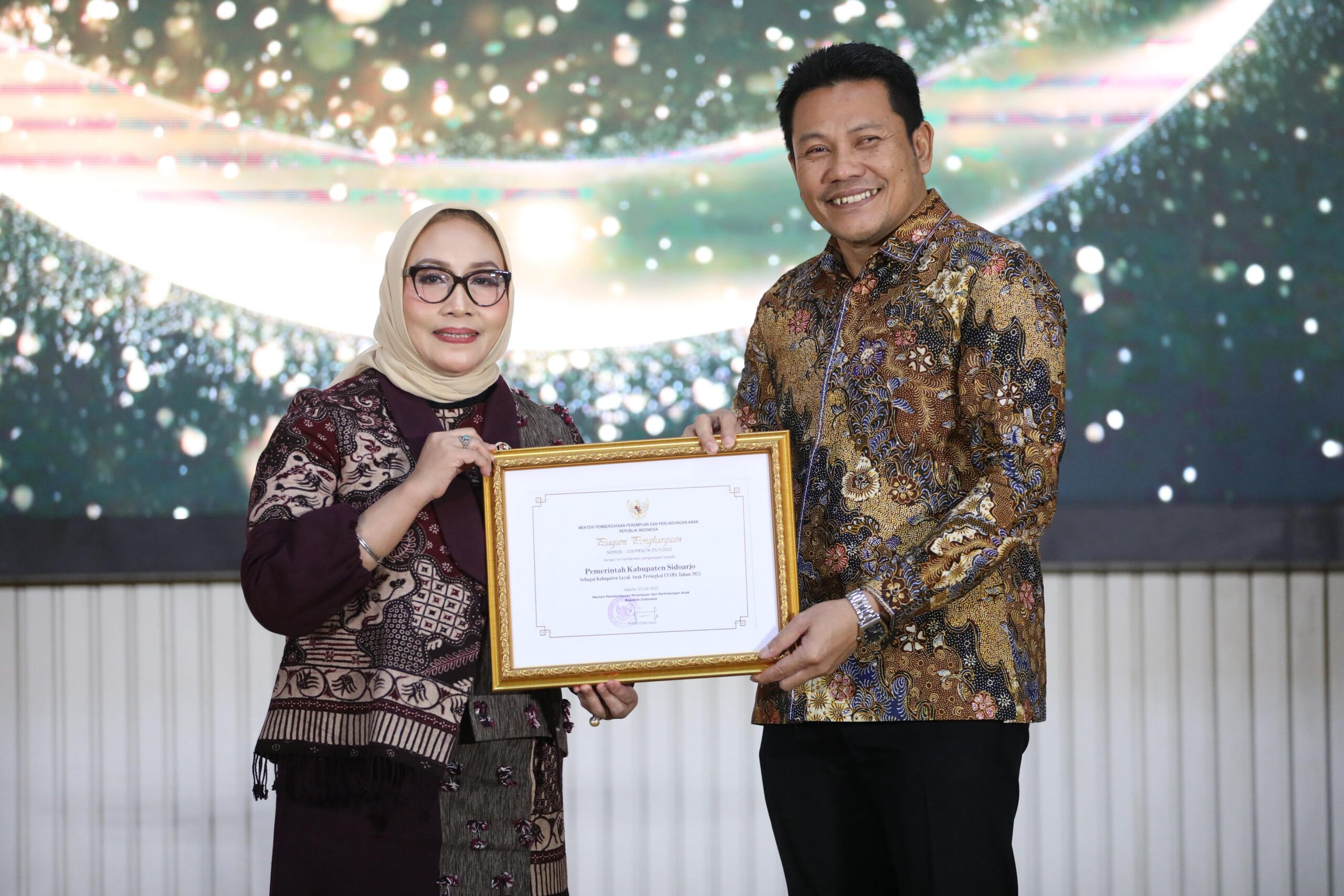 Sidoarjo Raih Penghargaan Kabupaten Layak Anak (KLA) Peringkat Utama Tahun 2025