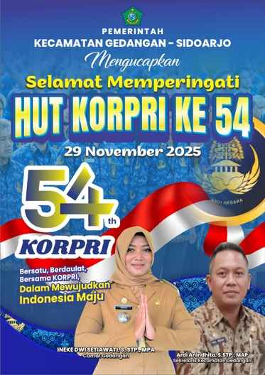 Keluarga Besar Kecamatan Gedangan Mengucapkan Selamat HUT Korpri ke-54