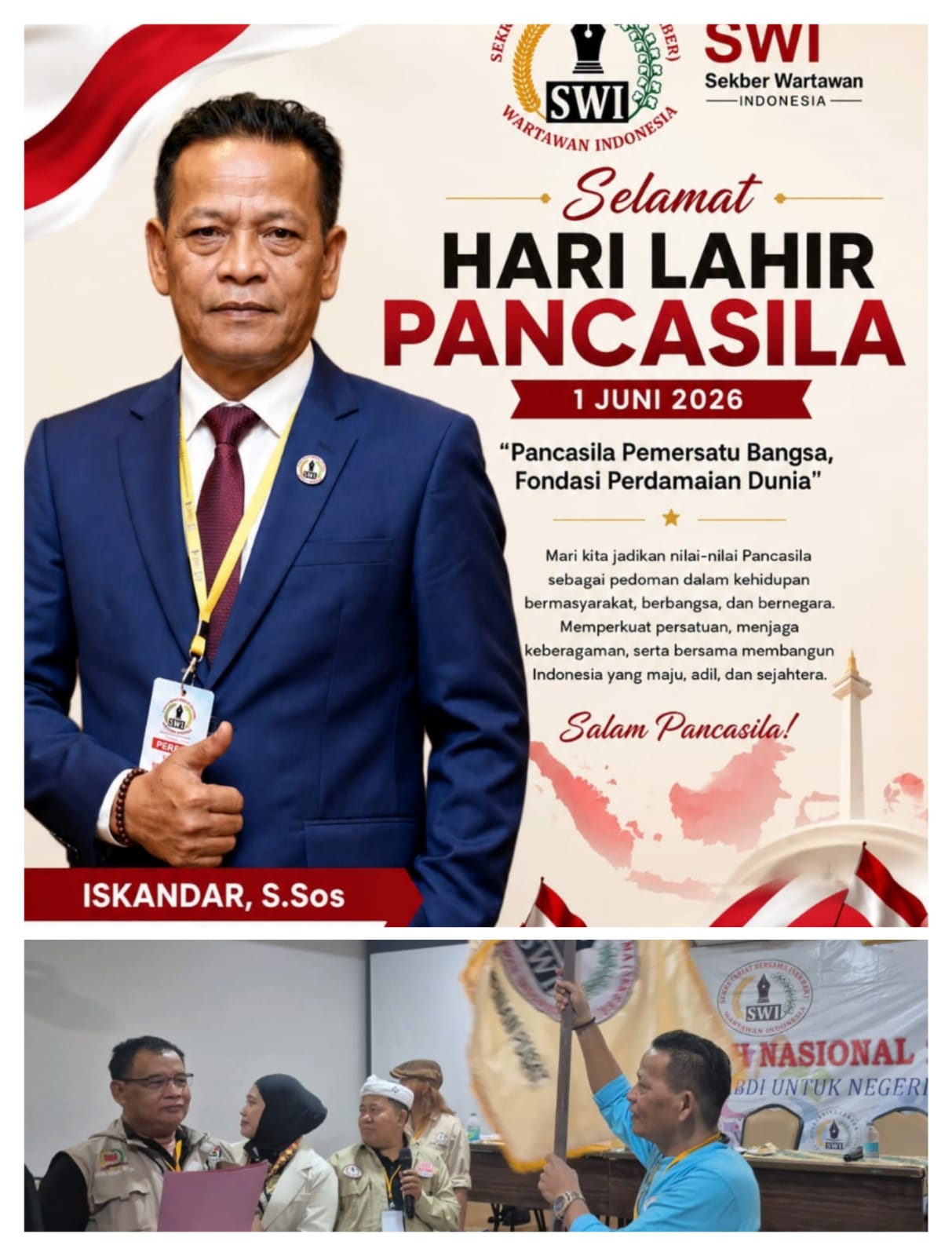 Peringati Hari Lahir Pancasila, Ketum SWI Iskandar Ajak Insan Pers Amalkan Nilai-Nilai Kebangsaan